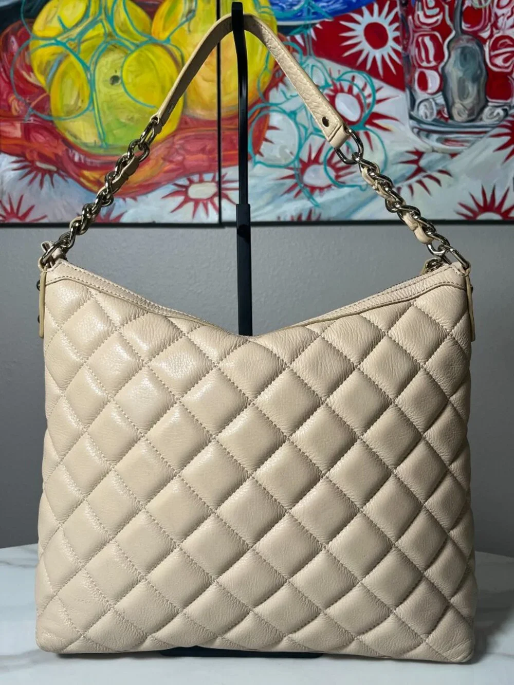 Kate Spade Gold Coast Serena Cashew Quilted Pebbled Leather Shoulder Hobo
